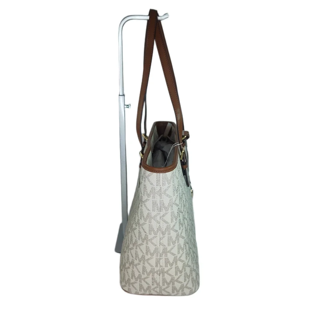 Michael Kors Quinn Large Signature Logo and Leather Tote - Vanilla/Acorn - NWOT